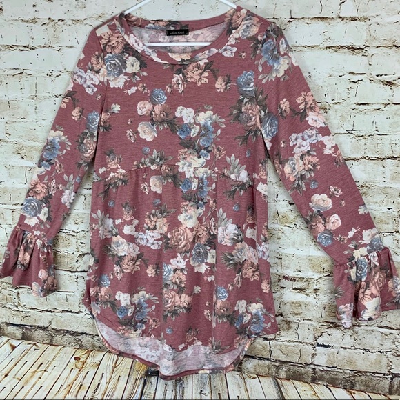 Boho Chic Floral Flowy Stretchy Tunic Top - Picture 9 of 9